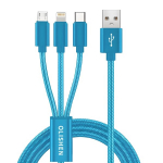 3-in-1 laadimiskaabel USB Type-C / Micro-USB / Lightning, 1 m, sinine