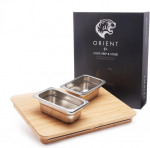 Looduslik bambusest puidust l&otilde;ikelaud &ldquo;Orient&rdquo; kahe eemaldatava roostevabast terasest konteineriga, 38.5 x 30 cm