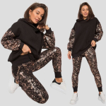 Naiste puuvillane soojendatud vabaajakomplekt Mirella, must