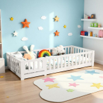 Montessori p&otilde;randavoodi 90x200cm, Montessori lastevoodi t&auml;ispuidust m&auml;nnipuidust poistele ja t&uuml;drukutele liistudest alusega