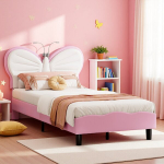 Lastevoodi 90 x 200 cm, LED-valgustusega, liistudest konstruktsioon, roosa, PU