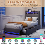 Lastevoodi, 90x200 cm, &uuml;heinimesevoodi, USB laadimispordi, LED-valgustuse ja 2 sahtliga, hall