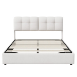 Sametine polsterdatud voodi h&uuml;draulilise voodikastiga, kreemvalge, 160&times;200 cm