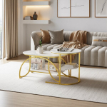 &Uuml;mmargune kohvilaudade komplekt (2 tk), modernsed diivanilauad, valge puidust abilaud kuldse metallraamiga, elutuppa, kontorisse