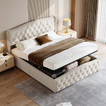 Voodi 160x200 cm h&uuml;draulilise panipaigaga, samet, beež