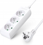 Valge 3 pistikupesaga pikendusjuhe, 1,5m, maandus