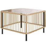 Pol&uuml;rotangist laud 65x65x43 cm, klaasiga, kandiline, &otilde;uem&ouml;&ouml;bel, naturaalne v&auml;rv