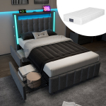&Uuml;heinimesevoodi LED-valgusti, USB-valgusti ja kahe sahtliga 90x200cm koos madratsiga 1 tk