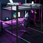 K&otilde;rge voodi SONNENH 160x200 cm LED-valgustuse, USB-jaama ja lauaga