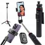 Selfie pulk (Selfie stick) Telefoni selfie-pulk Bluetooth puldiga, statiiviga, pikkus 132,5 cm, Asmenukių lazda telefonui su Bluetooth nuotoliniu valdymu, trikojis, ilgis 132,5 cm