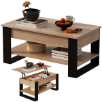 Puidust kohvilaud, loft-stiilis, laienev ja t&otilde;stetav, 92 cm