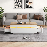 Diivanilaud LED-valgusega, 2 sahtlit, 100x50x35 cm, valge