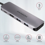 Axagon Hmc-5 Usb-c jaotur: 2x Usb-a, Hdmi, Sd/micross, Pd 100w