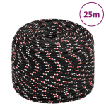 vidaXL paadik&ouml;is, must, 10 mm, 25 m, pol&uuml;prop&uuml;leen