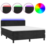 vidaXL kontinentaalvoodi madratsiga ja LED, must, 140x200 cm, samet