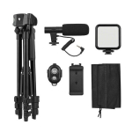 Reguleeritava k&otilde;rgusega statiiviga videokomplekt Andoer nutitelefonile, LED valgusti ja mikrofoniga