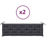 vidaXL pingipadjad 2 tk, must ruudumuster, 180 x 50 x 7 cm, kangas