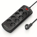 V&otilde;rguvoolukaitse, 8 pistikupesa, 3 USB-A, 1 USB-C, 2400W, piksekaitsega, 2m must juhe.