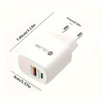 Kiire USB A+C 20W Laadija koos 201.17cm Nailonpunutisest C-Kaabliga, Euroopa Pistikuadapter - Valge.