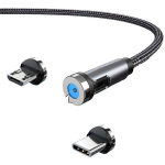 Magnetiline Laadimiskaabel, 540&deg; P&ouml;&ouml;rlev Magnetiline Telefonilaadija Nailonpunutud USB Kaabel., 2M juoda