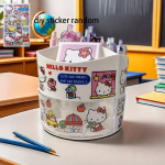 Sanrio Armas Laua Korraldaja - P&ouml;&ouml;rlev Pliiatsitops My Melody & Cinnamoroll Kujundusega, Mitmeosaline Kirjatarvete Hoiukarp Kontoritarvetele, Balta Hello Kitty