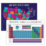 USA Kaart 50 Osariiki + Perioodilisustabel Plakat - Klassiruumi ja Kodukooli Tarbevara.