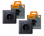 Pistikupesa z/a 1V, Videx Binera, must grafiit, IP20 (2 tk.)