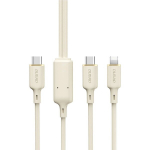 2-in-1 tugevdatud USB-C - USB-C / Lightning kaabel 100W 1.2m, beež