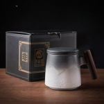 1tk Keraamiline Tassi, Vintage Tee Tassi, Kohvi Kruus Infuser Kaasega ja Puidust K&auml;epide., Black`White