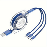MFI Sertifitseeritud Mitme-laadimisega 3-in-1 T&otilde;mmatav USB Kaabel - &Uuml;hilduvus iPhone, Android, Type-C ja Micro USB Seadmetega., Mėlyna
