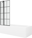 Vann Mexen Vega viimistluse ja klaasseinaga, 150x70 cm + 80 cm, White+Black grid