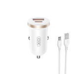 XO autolaadija CC56 PD 30W QC 1x USB 1x USB-C valge v&auml;rv + USB - USB-C kaabel