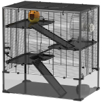Hamstriv&otilde;ru klaasp&otilde;hjaga, 4-tasandiline hamstripuur koos majakese ja tarvikutega, 78,5P x 48,5L x 80K cm, Must, Juoda