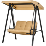 Outsuuny Hollywood kiik 3-istmeline aiakiik reguleeritava p&auml;ikesekattega, kiikepingi koormus kuni 220kg, aialaua aeda, terrassile, 138 x 106 x 174 cm, beež, Smėlio spalvos