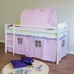 Loft-voodi, lastevoodi redeli ja tunneliga, 207x150x97 cm, valge