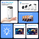 Magcubic Projector Android 11 4K 1280*720P Hy300 Dual Wifi 260Ansi 180 &deg; Paindlik Bt5.0_HY300 Pro-White_Eu plug