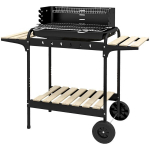 Outsunny s&ouml;egrill metallist BBQ suitsuratas ratastega, reguleeritava k&otilde;rgusega grillv&otilde;re, puiduriiul, mobiilne s&ouml;egrillivanker, s&ouml;egrill telkimiseks, terrassile, 103x47x95 cm, Juoda
