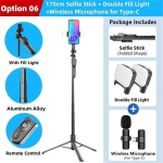 Selfie pulk (Selfie stick) Fangs 1750mm traadita selfie -hoidja seisab nutitelefonide LED -valgusega - stiil 06