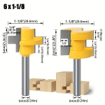 2tk T-pilu Ruutsusega Tapp Freesiotsikud - 6mm, 8mm, 1/4in, 1/2in, 12mm Varre - Vastupidavad Nikerdusnuga Ruuteriterad Puut&ouml;&ouml; ja Ehituse jaoks, 2vnt 6X1-1/8in