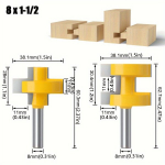 2tk T-pilu Ruutsusega Tapp Freesiotsikud - 6mm, 8mm, 1/4in, 1/2in, 12mm Varre - Vastupidavad Nikerdusnuga Ruuteriterad Puut&ouml;&ouml; ja Ehituse jaoks, 2vnt 8X1-1/2in