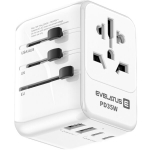 Evelatus 651DCPro 2in1 Maailma 160 Riigi Toiteadapter ja PD 35W Laadija 3x USB-C / 2x USB Valge