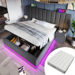 Pehmete voodi 180x200, LED, USB-C, madratsiga, hall