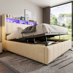 Pehmendatud voodi LED, USB, 160x200 cm, h&uuml;drauliline