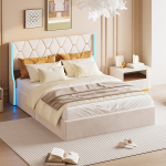 Polsterdatud hoiustamisvoodi LED- ja USB-valgustiga, 140 x 190 cm, hall