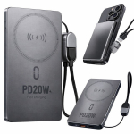 Akupank Powerbank juhtmevaba ja kiirlaadimisega Rivex P693, 5000 mAh, 20W, hall v&auml;rv, alumiiniumkorpus