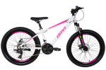 Maastikuratas 24", 9&ndash;12 aastat, shimano, kerge raam 11", 130&ndash;155 cm, 21 k&auml;iku ,alumiinium, vedrustus, valge/roosa, Davi Bella
