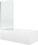Mexen Cubik ristk&uuml;likukujuline vann 150 x 70 cm koos korpuse ja 75 cm &uuml;heklapilise vaheseinaga, l&auml;bipaistev, kroom, Mexen Cubik stačiakampė vonia 150 x 70 cm su apdaila ir vienos durų ekranėliu 75 cm, skaidrus, chromuotas
