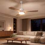 Laeventilaator LED-valgustusega, 30 W vaikne, 6 kiirust, 1/4/8-tunnine taimer, soe ja jahe režiim, 106,6 cm