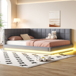 Polsterdatud diivanvoodi 160x200 cm LED-valgusti ja USB-ga, hall