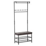 Drabužių kabykla su batų suoliuku ir 5 kabliukais, 72,5x35x180 cm, juoda/ruda